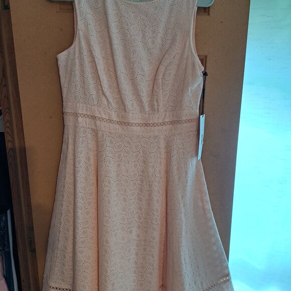 Size 4 Calvin Klein Peach Color Eyelet Dress - Picture 2 of 6